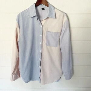 SHEIN Curve Striped Colorblock Button Down Shirt Size XL